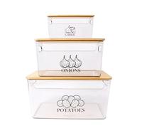 Porta patatas cebollas ajo, juego de 3 recipientes de cocina, recipientes para patatas y cebollas y ajo, acrílico transparente con tapa y amplia abertura, frutas y verduras para la cocina recipiente