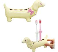 Portacepillos de Dachshund, bonito portacepillos de cerámica con forma de Dachshund con 4 compartimentos de almacenamiento, portacepillos para encimera de baño y decoración del hogar (Amarillo)
