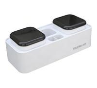 Portacepillos sin taladrar con 2 Vasos Blancos - Soporte para Cepillo de Dientes Eléctrico de Pared - Organizador de Baño Autoadhesivo con Estante - Set de Almacenamiento Negro y Blanco, 24.3x10x8cm