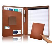 Portafolio Carpeta Cuero con Portapapeles,Portadocumentos A4 Carpeta con Bolsillo Organizador,Adecuado Negocios y Curso para Hombres y Mujere(Marrón)
