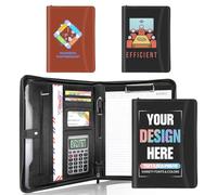 Portafolio de cuero personalizado con cremallera carpeta con logotipo texto y fotos personalizados portafolios personalizados currículum entrevistas oficina escuela negocios color negro