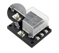 Portafusibles de 6 Vías DC 32v 30a con Tapa Transparente | Bloque Modular con Barra Positiva y Negativa, ABS Negro, Indicador LED, 60 Etiquetas Adhesivas