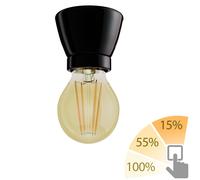Portalámpara de porcelana E27 MINZ redondo negro incl. lámpara dorada máx.