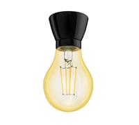Portalámpara de porcelana E27 MINZ redondo negro incl. lámpara E27 vintage oro