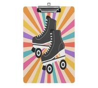 Portapapeles acrílico A4 con diseño de patines de ruedas vintage y arcoíris.