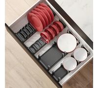 EMUCA - Portaplatos para cajón, Organizador cajón Cocina, 120x470 mm, Gris Antracita, Aluminio y Plástico