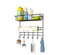 Portarrollo adhesivo con cesta y ganchoPercha con organizador estante para cocina o baño, colgador para utensillo cocina ,porta rollo papel , percha estante sin perforacion al pared sin clavos accesor