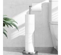 Portarrollos de papel higiénico de pie para almacenamiento de papel | Espacio para 4 ruedas de repuesto, base pesada, resistente al agua y al óxido, no requiere taladrar, diseño antideslizante
