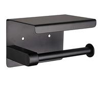 Portarrollos de papel higiénico negro mate, soporte para rollo de papel higiénico con estante, adhesivo 3M sin taladro o montado en la pared con tornillos para baño y cocina