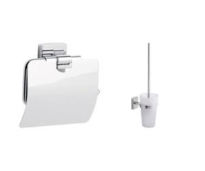 Portarrollos de Papel higiénico tesa® klaam Cromado, Incluye solución Adhesiva, garantizado Inoxidable y tesa klaam Portacepillos de baño para Montaje en Pared