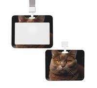 Portatarjetas de identificación resistente con carrete deslizante y ventana transparente, etiqueta de trabajo con diseño de gato marrón, portatarjetas con cordón desmontable, funda protectora para tar