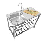 Portatil Fregadero de Cocina Comercial Camping Fregadero Exterior Independiente de Acero Inoxidable, Fregaderos de un seno Con Agua Fria y Caliente Grifo, para Cocina, Restaurante, Bar, Jardín ( Color