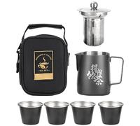Portátil Tea Set, Stainless Steel Teapot, Travel Ceremony Kit, Compact Kung Fu Teacup Set with Carry Bag, for Home, Outdoor, Camping, Backpacking, Picnic, Offices, Relaxation Use