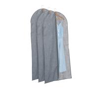 Relaxdays Portatrajes Largos Set de 3, con Cremallera, 135 x 58 cm, Funda Protectora Traje, Vestido, Gris y Transparente