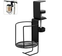 Portavasos de Escritorio Antiderrames, Soporte para Tazas Giratorio 360° con Gancho para Auriculares, Clip de Mesa Ajustable (1-6cm) para Oficina, Hogar y Gaming, Negro