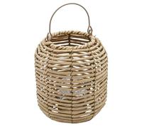 Portavelas de ratán natural con cristal para velas, 23 x 19 cm, farol de rafia con asa para colgar, farolillo de mesa de mimbre boho chic decorativo, portavelas para interior y exterior con asa