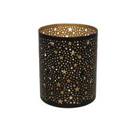 Portavelas Decorativo GISSED - Iluminación Ambiental Sofisticada - Diseño Calado de Estrellas - Metal Negro y Dorado - Estilo Elegante - Regalo Perfecto