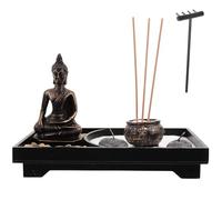 Portavelas Estatua de Buda Negro, Madera y Resina, Estilo