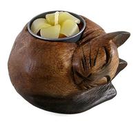 Portavelas Flotante de Madera con Forma de Gato acurrucado, Multicolor