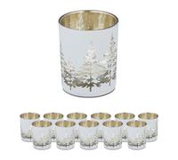 Relaxdays Set de 12 portavelas abeto blanco,oro