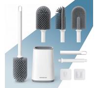 PORTENTUM Escobilla baño Silicona con escobillero antigoteo y Secado rápido - Escobilla WC de Cabezal Plano Flexible para Bordes y Esquinas - Suelo o Pared sin Taladro - Accesorios baño