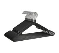 PORTENTUM Perchas de Metal con Revestimiento de Goma Antideslizante, Set de 20, Negro - Perfil Fino Ahorra Espacio, Resistentes para Ropa Pesada, Muescas para Vestidos y Barra para Pantalones
