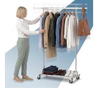PORTENTUM Perchero burro ropa resistente extensible con ruedas y frenos - Altura regulable entre 149 y 174 cm - Hasta 180 kg de carga - Organizador ropa de acero de 45 x (92-132) cm de ancho