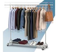 PORTENTUM Perchero burro ropa resistente extensible con ruedas y frenos - Altura regulable entre 149 y 174 cm - Hasta 130 kg de carga - Organizador ropa de acero de 45 x (160-200) cm de ancho