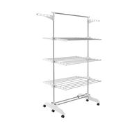 PORTENTUM Tendedero Vertical Plegable 14 cm - 5 Niveles y 58 Ganchos para Perchas - hasta 40 kg - Tenderete 24 Barras de Secado de Acero Inoxidable - Interior y Exterior - Ruedas giratorias con Freno