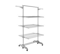 PORTENTUM Tendedero Vertical Plegable 14 cm - 5 Niveles y 58 Ganchos para Perchas - hasta 40 kg - Tenderete 24 Barras de Secado de Acero Inoxidable - Interior y Exterior - Ruedas giratorias con Freno
