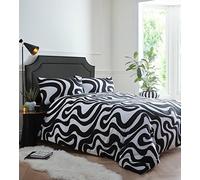 Portfolio Inicio Retro Waves Negro Juego de Funda de edredón Individual Juego de Cama Ropa de Cama