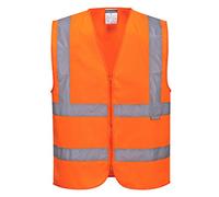 Portwest Chaleco Alta Visibilidad C375ORRS – Con bandas, tirantes y cremallera – Tamaño S Naranja