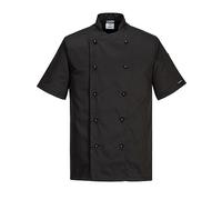Portwest C734 Chaqueta De Chef Para Hombres Blancos Manga Corta Negra, S