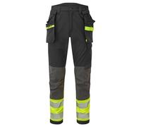 Portwest EV442 - Pantalones de Trabajo de Alta Visibilidad para Hombre, Ajuste Delgado, Tela elástica, Pantalones de Seguridad con Bolsillo Desmontable y Bolsillos para Rodilleras, Negro/Amarillo, 40