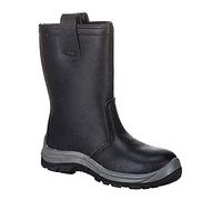 Portwest FW12 Bota Steelite Rigger Puntera Protectora de Acero Forro Lanoso | Negro, 47, Certificado CE, S1P EN ISO 20345, Unisex, Suela de Doble Densidad, Piel Serraje, Calzado Antiestático, Industria