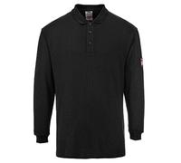 Portwest Polo de manga larga FR10BKRL - Resistente a la llama y antiestático - L, Negro