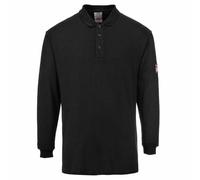 Portwest Polo de manga larga FR10BKRM – Resistente a la llama y antiestático, Negro Talla M