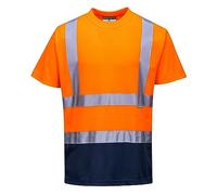 Portwest Camiseta S378 Alta Visibilidad para Hombres Bicolor Reflectante Naranja/Marino L