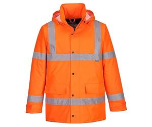 Portwest S460 Chaqueta Impermeable Alta Visibilidad 4 Bolsillos Reflectante | Naranja, L, EN ISO 20471 Clase 3, EN 342, Manga Larga, Unisex, Acolchado para Aislamiento Térmico, Tejido Oxford 300D, Ligero