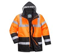 Portwest S467 Parka Bicolor Paneles en Contraste Cremallera de Doble Carro | Naranja/Negro, 2XL, EN ISO 20471 Clase 3, EN 342, Cuello Mao, Corte Estándar, Manga Larga, Unisex, Tejido Oxford 300D