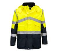 Portwest S760 Parka Bicolor Aberturas Laterales de Ventilación Oxford 300D | Amarillo/Azul marino, L, EN ISO 20471 Clase 3, UPF 50+, Manga Larga, Doble Tapeta Antiaguaceros, 100% Poliéster, Anilla D