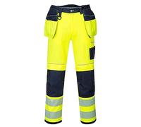 Portwest T501 Pantalones de Trabajo con Bolsillo Reforzado PW3 Hi Vis Amarillo/Azul Marino, 32