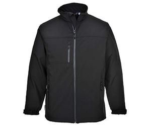 Portwest TK50 Chaqueta Softshell Capas 2 Bolsillos Laterales con Cremallera | Negro, M, UPF 50+, Corte Estándar, Manga Larga, 94% Poliéster, Protector de Barbilla, Transpirable, Tejido Exterior