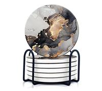 Posavasos Absorbentes con Soporte, Juego de 6 Posavasos, Evita Que se Rayen los Muebles, Regalo de Inauguración para la Decoración del Hogar, 4 Pulgadas Mármol Gris Oro