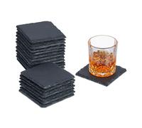 Relaxdays Posavasos de Pizarra, Set de 20, Apoyavasos para Bebidas Cuadrados, 10 x 10 cm, Platos para Sushi, Antracita