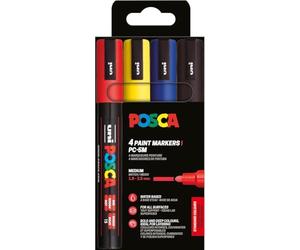 POSCA 182545 - Set de rotuladores POSCA, 4 rotuladores acrílicos PC-5M, rotuladores permanentes de 1,8-2,5 mm con punta redonda