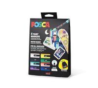 POSCA 182598 - Set de rotuladores POSCA con bolsa de tela, 8 rotuladores acrílicos PC-5M, rotuladores permanentes con punta redonda de 1,8-2,5 mm