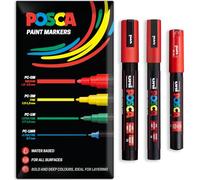 Posca - Bolígrafo de pintura permanente a base de agua - Uso multisuperficie - PC-1M, PC-3M, PC-5M - Paquete de 3 bolígrafos en estuche (Rojo)