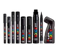 POSCA - Juego completo de 9 bolígrafos - MOP'R, PCF-350, PC-17K, PC-8K, PC-7M, PC-5M, PC-3M, PC-1M, PC-1MR - Juego negro