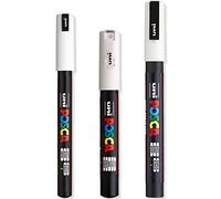 Posca - Juego de rotuladores de pintura ultrafina de punta fina - PC-1MR, PC-1M, PC-3M - Tinta blanca - Paquete de 3